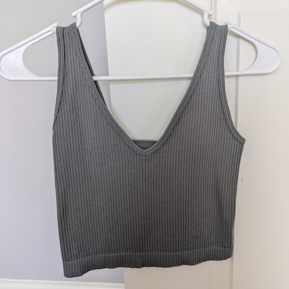Free People womens gray ribbed crop tank fp movement style size S - Picture 1 of 3